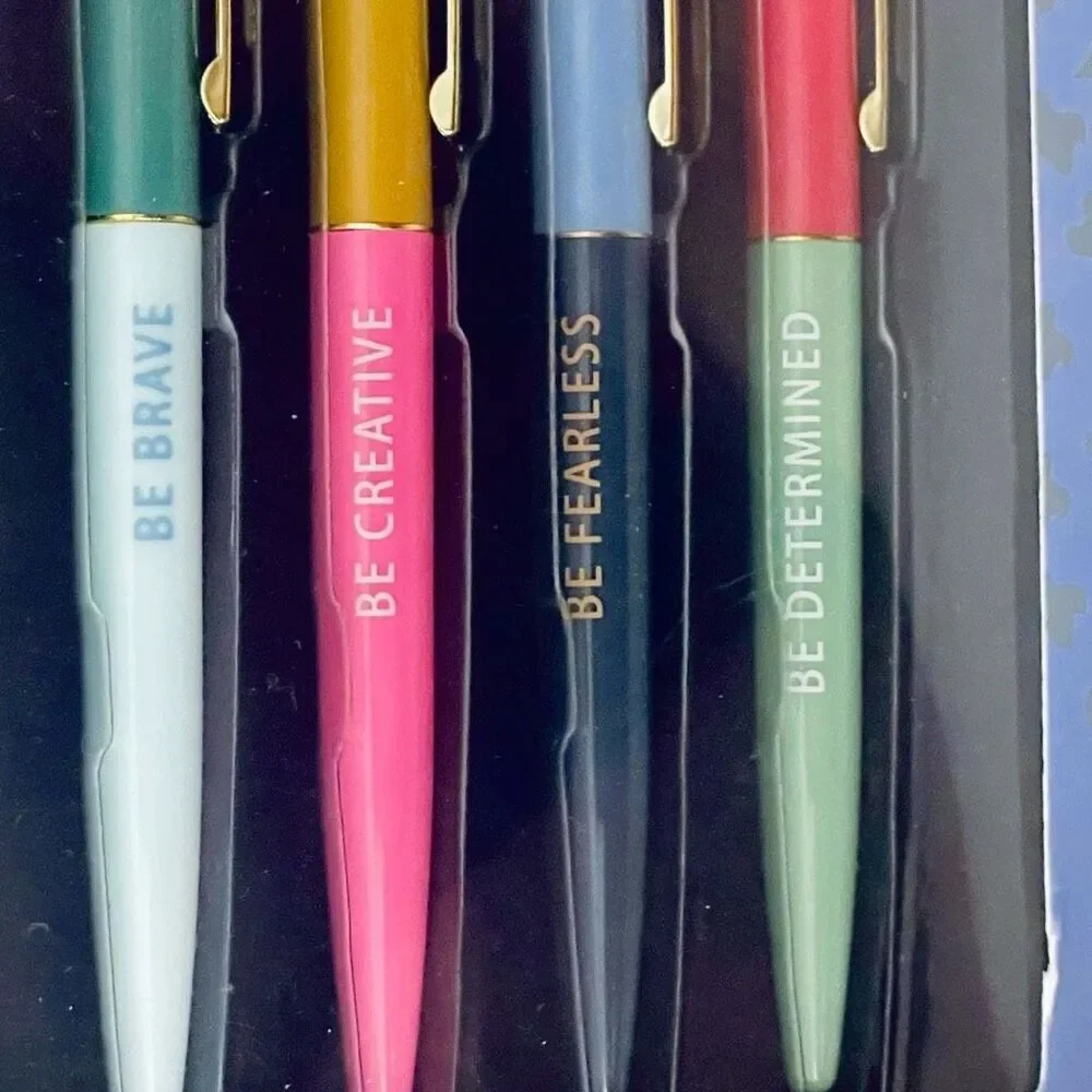 NWT ECCOLO set of 4 Inspirational graphic ballpoint Pens Gift Set Brave Fearless